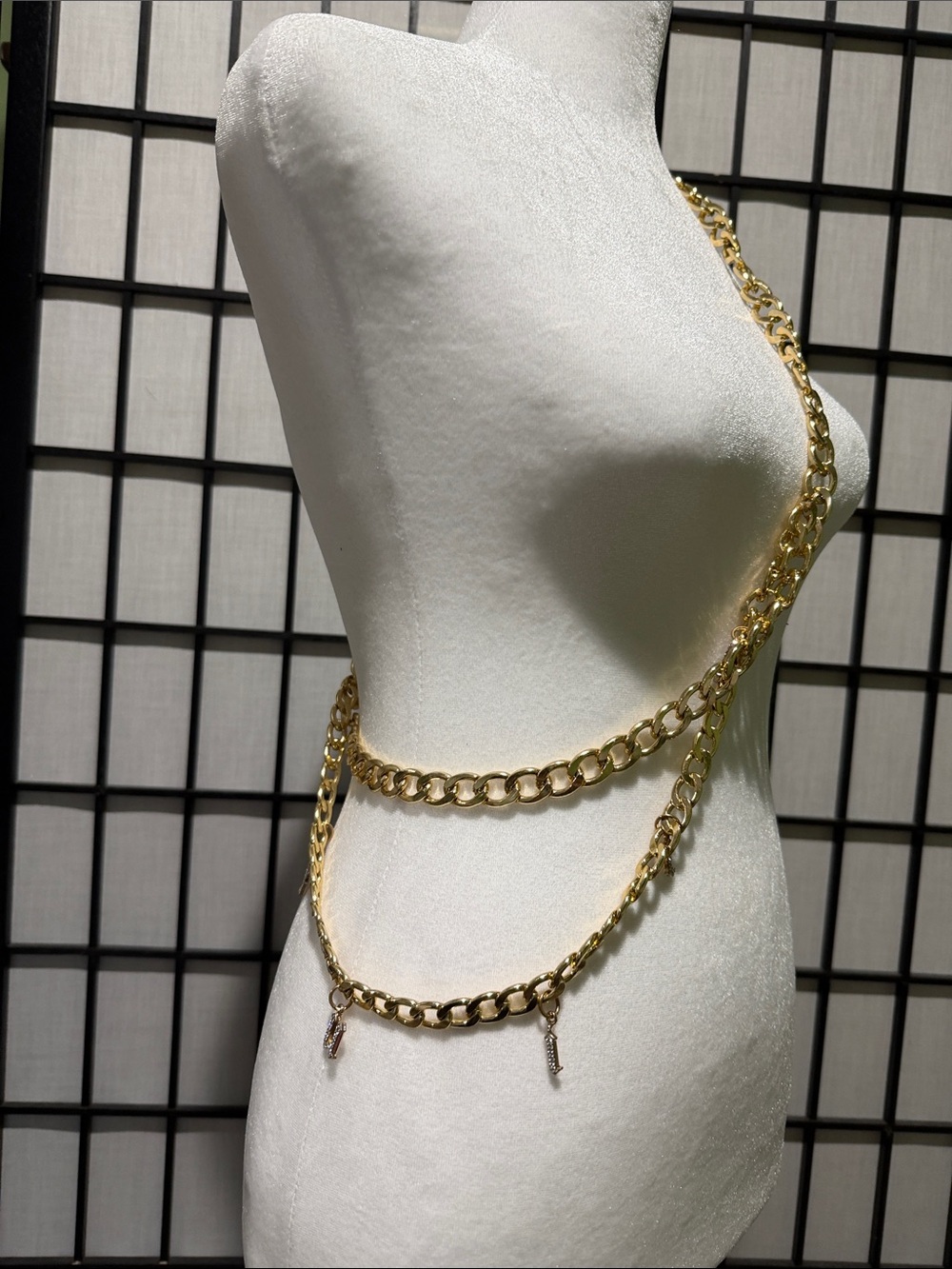 Juicy Couture Gold Multi-Layer Chain Belt with Crystal Dangle Charms Unique